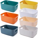 Small Plastic Baskets, Multiple Colour Pantry Organizer Bins Cupboard box with Handle, Plastic Storage Baskets for Bedroom Office Classroom Desktop Drawer Organizers