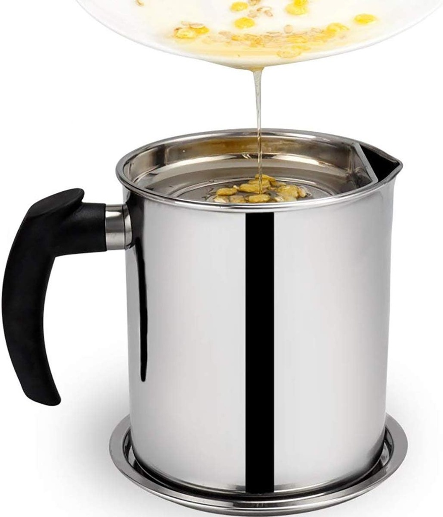 18/8 Stainless Steel Oil Storage Grease Keeper, Grease Strainer Pot Grease Container with Mesh Strainer (2.0 L)