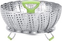 FLEXMAN Vegetable Steamer Basket, Stainless Steel Steaming Basket with Handle, Steamer Rack Mesh Dish with 3 Folding Legs, Expandable Steamers for Containing Fruits and Vegetables, Steaming Foods