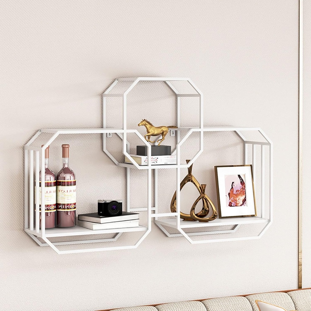 Wine Rackmodern Wall Mounted Bar Floating Shelves Wine Storage Racks with Stemware Hanger White Iron Display Stand for Home Restaurant Wine Cellar,White-One Size