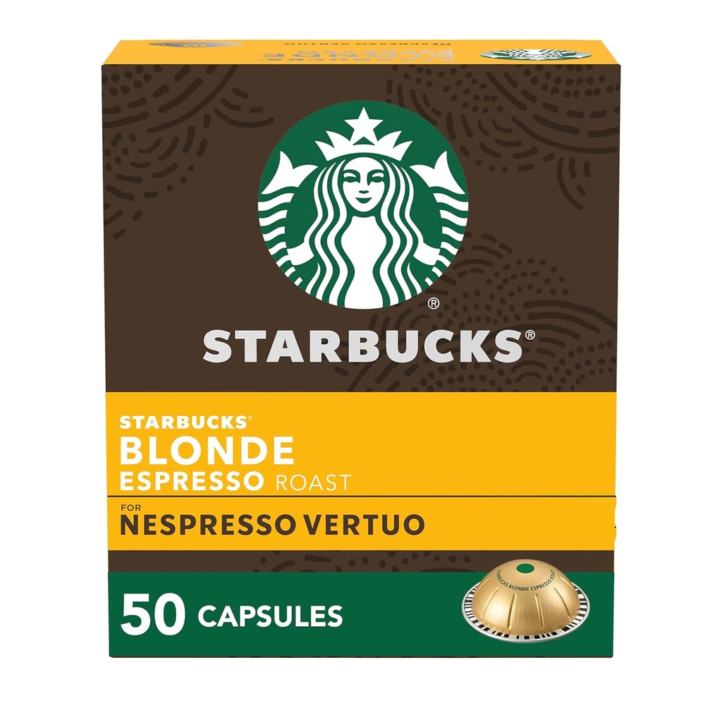 Starbucks by Nespresso Vertuo, Blonde Roast Espresso, 50-count Espresso Pods, Brews, 1.35 oz.