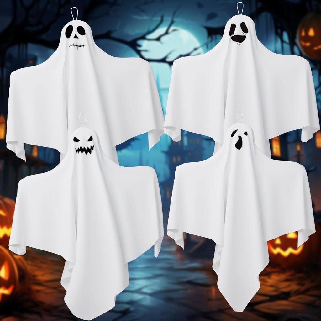 31 Inch Halloween Hanging Ghosts Decoration Outdoor, Indoor Cute Flying White Ghost Decor for Home Halloween Party, Porch, Yard, Garden, Spooky Stuff Props (4 PCS Ghost)