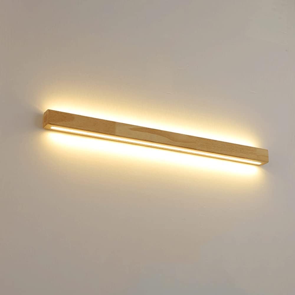 GLIDAX Minimalist Linear Wall Sconce LED Wooden Wall Light for Mirror Warm 3000K 24W Wall Light Long Strip Vanity Wall Lighting Fixture Solid Wood Sconces for Living Room Bedroom Decor