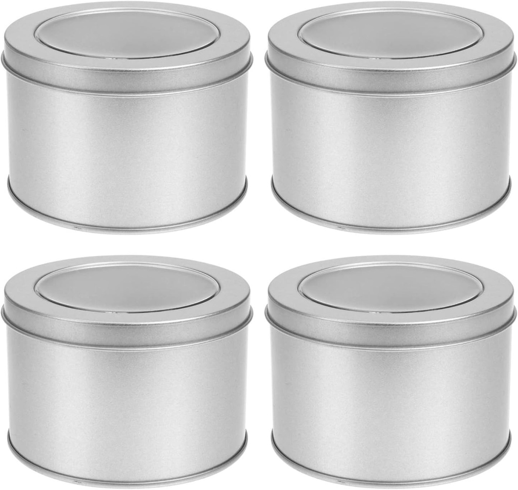 4pcs Christmas Tins Lids for Candy Containers Tinplate Cookie Tins Window Lid Decorative Tinplate Candies Cases for Party Storage