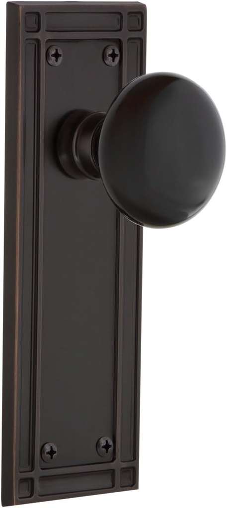 Nostalgic Warehouse Mission Plate Single Dummy Black Porcelain Door Knob in Timeless Bronze
