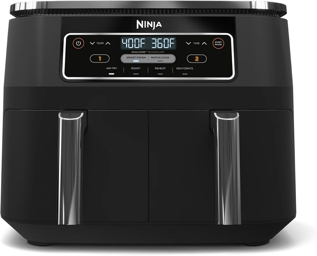 Ninja Foodi 4-in-1 8-Quart 2-Basket Air Fryer with DualZone Technology – Air Fry, Roast, Reheat & Dehydrate, Independent Cooking Zones, Match Cook, Dishwasher Safe, Family Size