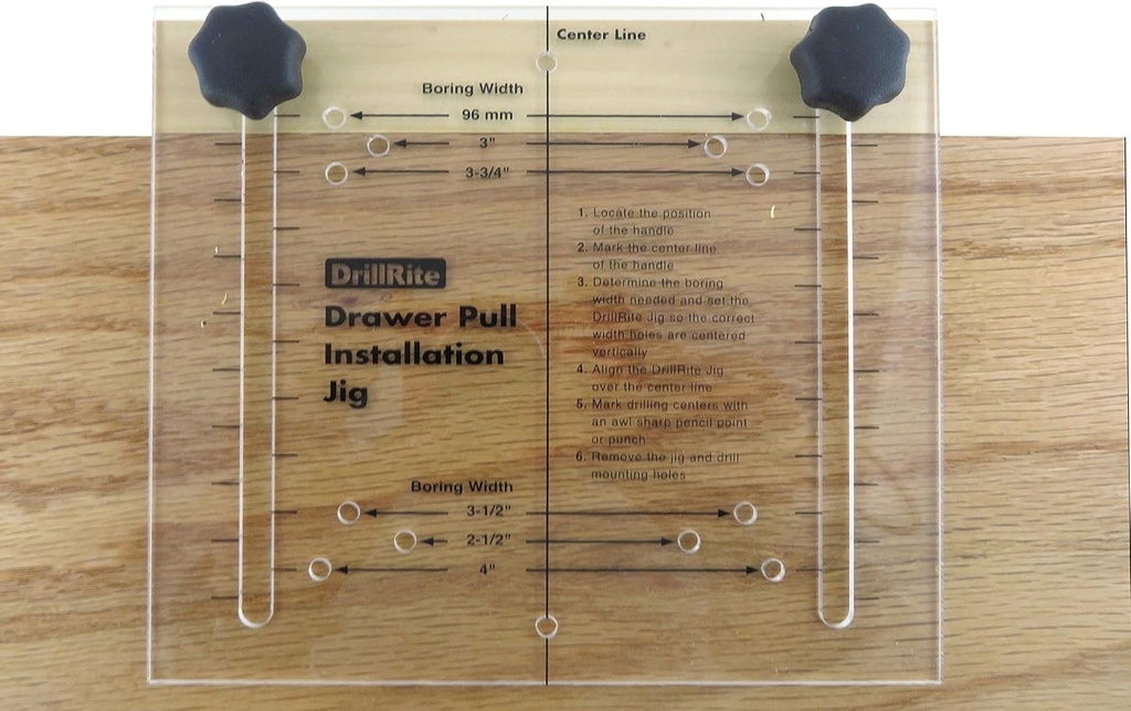 Taytools 203604 Adjustable Drawer and Door Pull and Knob Installation Jig for Pulls with 2-1/2", 3", 3-1/2", 3-3/4", 4" and 96 mm Boring Width