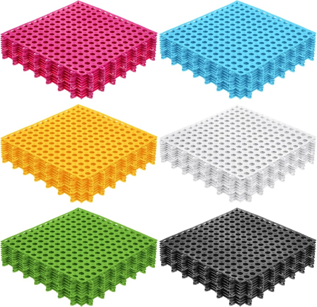 Tinideya 60 Pcs Drainage Tiles Interlocking Floor Tiles 11.8'' x 11.8'' Soft TPE Pool Floor Mat with Drain Holes Non Slip Drainage Mat Vented Floor Mats for Kitchen Bathroom Basement Deck, 6 Colors