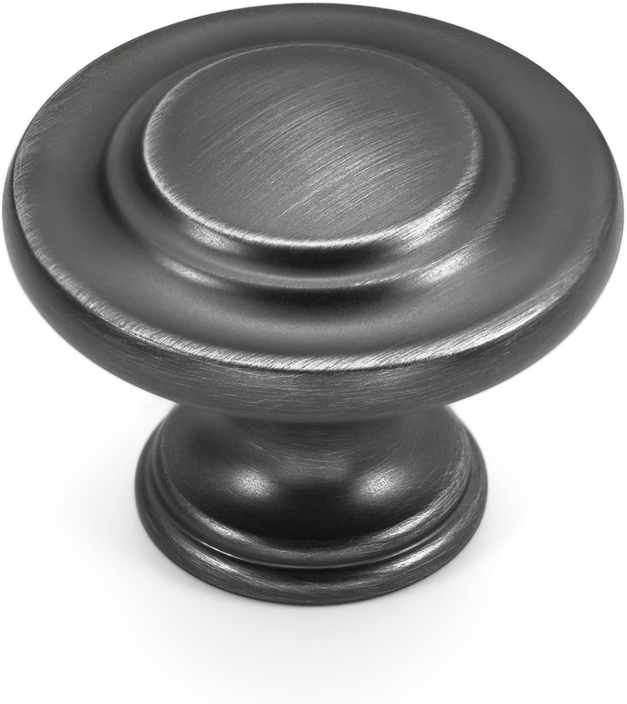 HESTIA HARDWARE 10 Pack | 1-1/3 Inch Round Pewter Silver Drawer Knob | Antique Drawer Knobs and Pulls, Kitchen Door Knobs for Cabinets Or Bathroom Cabinet Knobs | Dark Grey Dresser Knob(Z4.10.B)