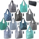 BeeGreen Reusable Grocery Bags Lightweight Durable Shopping Bags Washable Foldable 12 Pack Xlarge Classic Geometric Design Gift Tote Grocery Bags with Elastic Band and Separated Zipper Storage Pouch