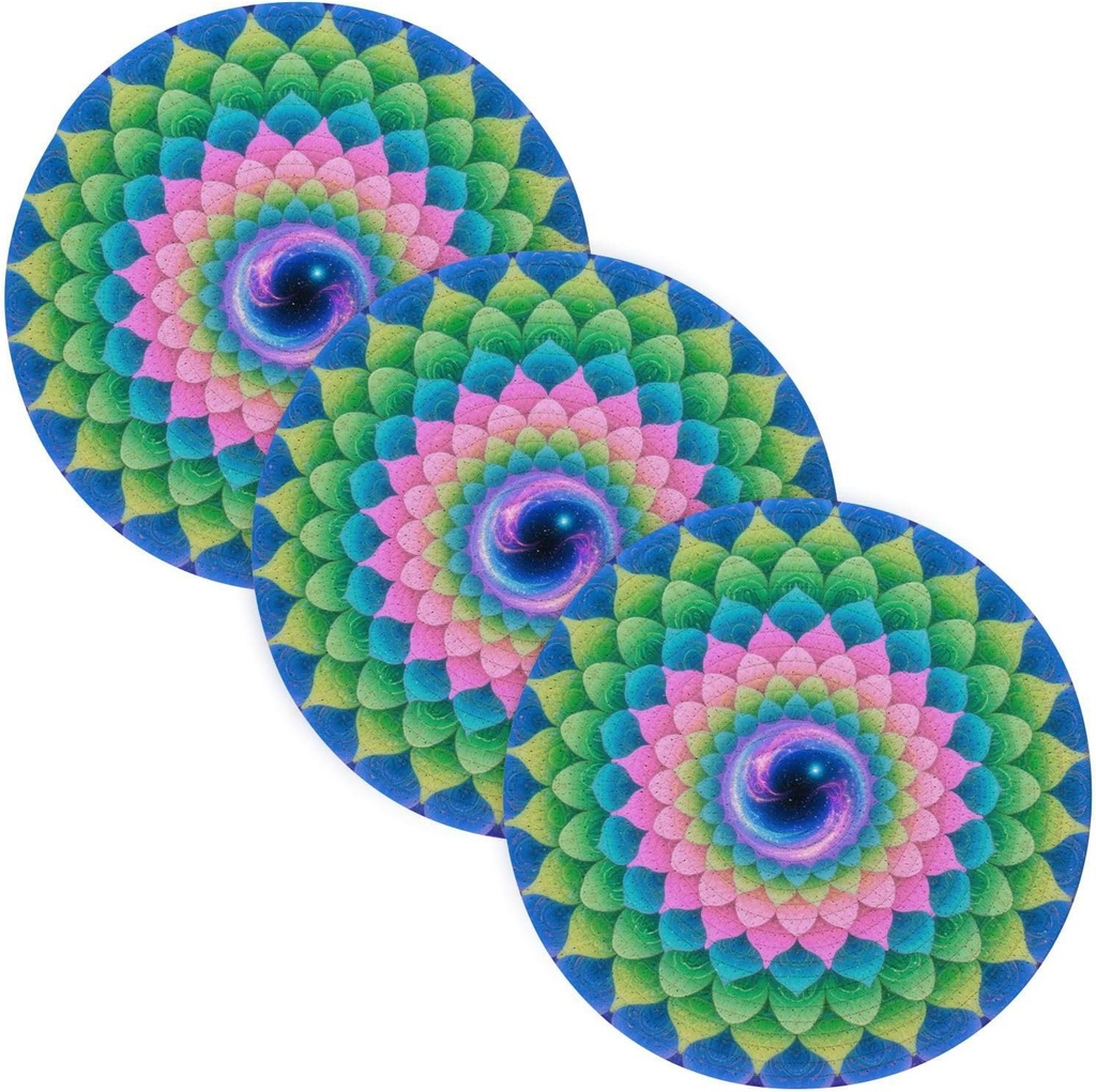 3 Pcs Heat Resistant Pot Holders for Crock Pot Mermaid Scale Flower Pink Purple 15in Polyester-Cotton Thread Weave Kitchen Countertop Protector accesorios para mesa de comedor