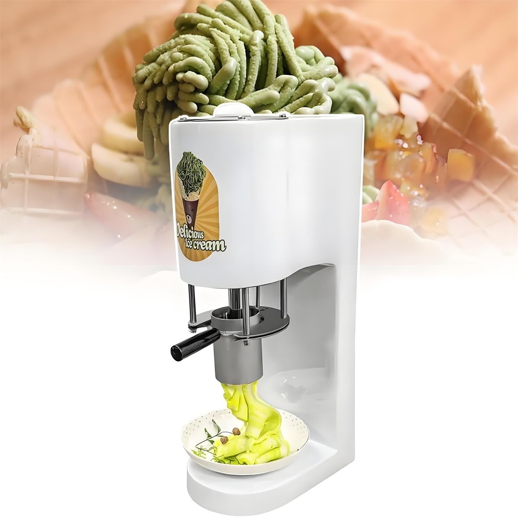 Commercial Soft Serve Ice Cream Machine - 28-30 L/H Gelato Maker with 4 Shape Molds, Professional Spaghetti Ice Cream Press, Noodle Extruder for Restaurants & Catering