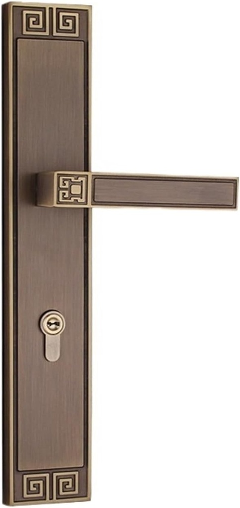 All Copper Bedroom Door Lock Indoor Room Chinese Style Silent Pure Copper Double Door Lock American Light Luxury Household Lock(Coffee Bronze)