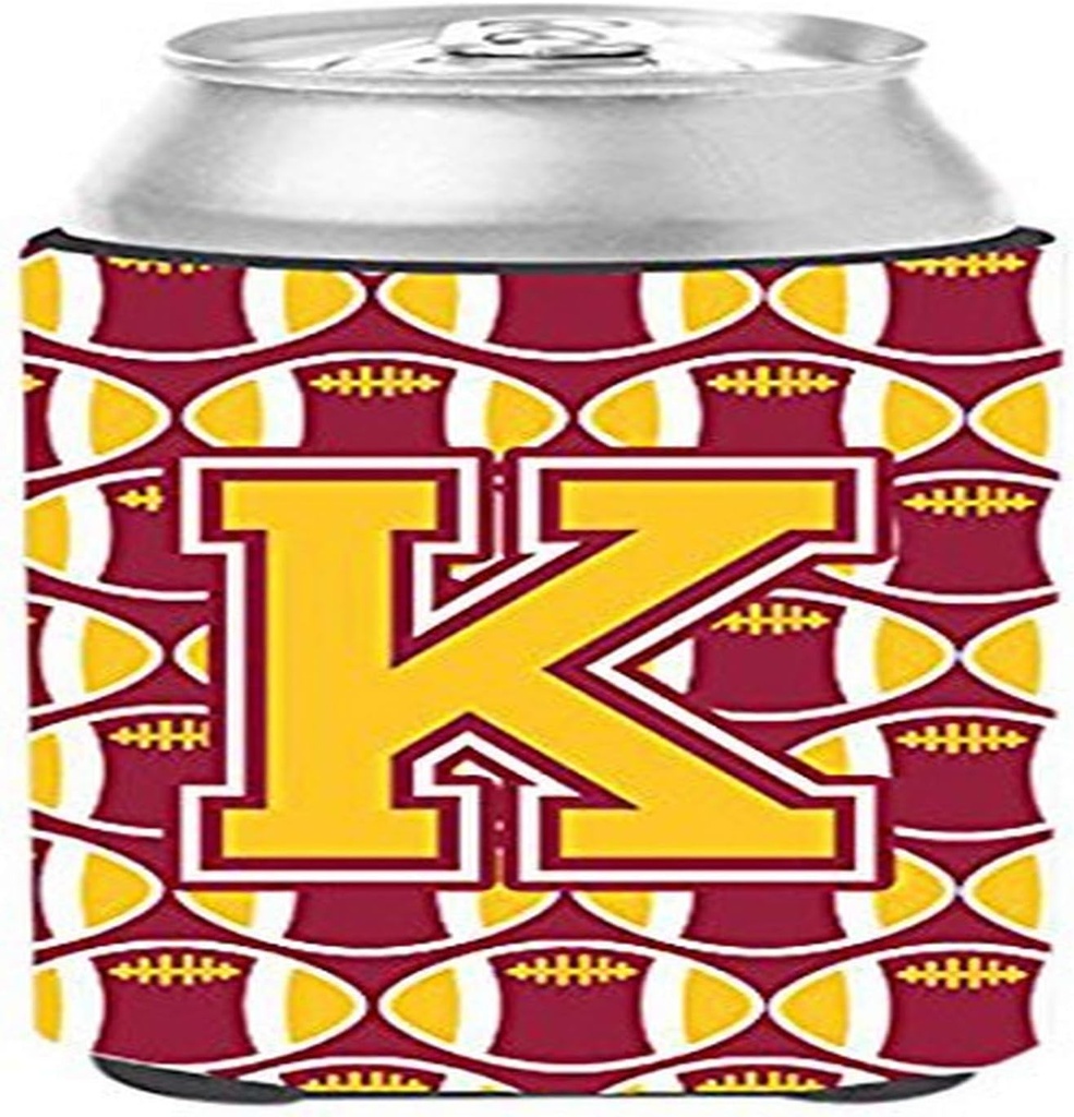 Caroline's Treasures CJ1081-KCC Letter K Football Maroon and Gold Can or Bottle Hugger Cooler Washable Drink Sleeve Collapsible Beverage Insulated Holder, Can Hugger, Multicolor
