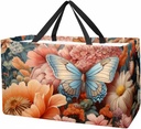 Reusable Grocery Bag Beautiful Butterflies and Flowers Large Stand Up Tote Shopping Bag with Reinforced Handles