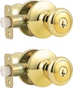 GOBEKOR 2 Pack Keyed Alike Door Knobs Polished Brass Exterior Door Knob with Same Keys Tulip Entry Door Knobs with Lock and Key