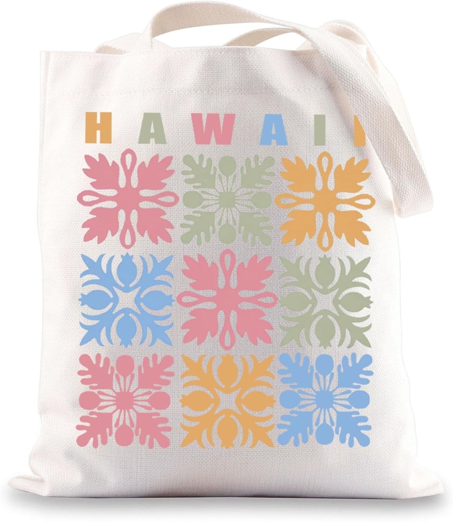 JNIAP Hawaii Quilt Block Tote Bag Hawaiian Quilt Gifts Quilt Retreat Gifts Quilter Gift Hawaiian Quilting Canvas Bag