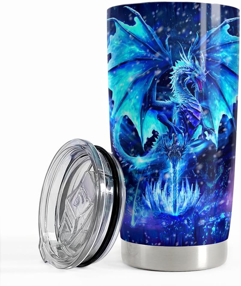 SANDJEST Blue Dragon Tumbler 20oz Stainless Steel Insulated Tumblers Coffee Travel Mug Cup Gift for Men Women Gifts for Birthday Christmas