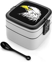 Ferocious Bald Eagle Portable Bento Box with Handle 2 Compartment Leak-Proof Stackable Lunch Box for Work Picnic Camping
