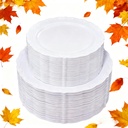 U-QE 100 Pieces White Plastic Plates - White Disposable Plates - Premium Hard Plastic Disposable Plates for Thanksgiving and Party Use Including 50 Dinner Plates 10 '' & 50 Dessert Plates 7.5 ''