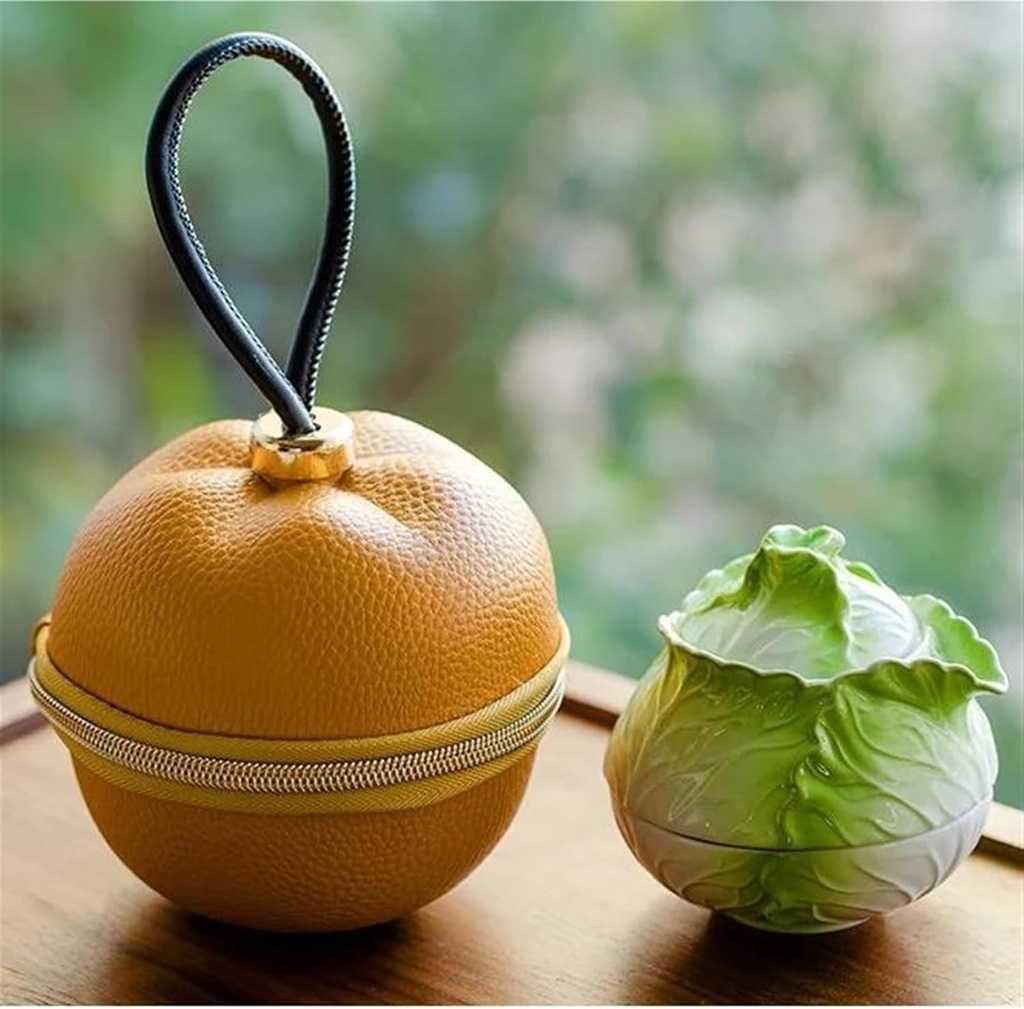 Teapot Set Meets Wealth Travel Portable Tea Set 1 Pot 2 Cups Outdoor Tea Maker Carry Bags Creative Cabbage Gradient Green Ceramic Tea Set Tea Sets with Teapot