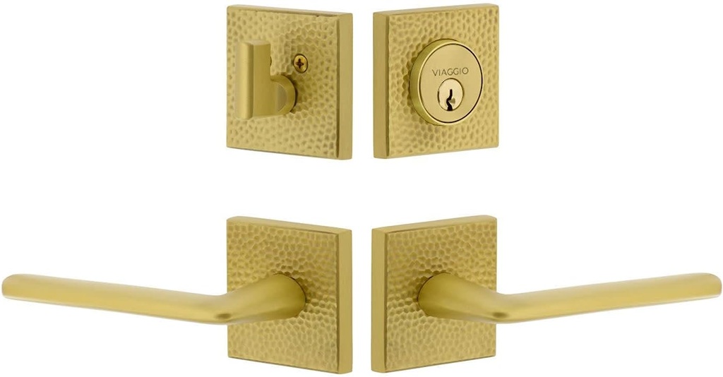 Viaggio QADMHMBRZ_Combo_238_RH Motivo Right Handed Solid Brass Single Cylinder Keyed Entry Door Lever Set and Deadbolt Combo Pack - 2-3/8" Backset - Satin Brass