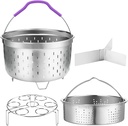 Steamer Basket for instant Pot Pressure Cooker, Accessories Set Compatible with 5/6/8 Qt InstaPot -18/8 Stainless Steel Strainer Insert with Silicone Handle,Divider,Egg Steamer Rack, 6 Quart