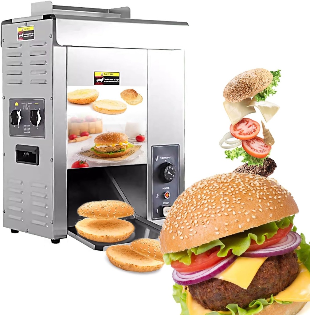 Kolice Commercial Fully Automatic Burger Machine, Electric Chain Type Toast/Bun/Bread Baking Heating Machine,Temperature Adjustable, Thickness Adjustable