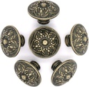 LXZ 6 PCs Vintage Antique Brass Knobs Handles Pulls with Flower Pattern for Cabinet Drawer Door, Diameter 1.3" (3.4 cm)