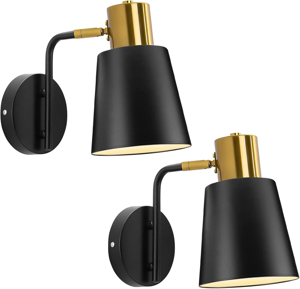 Vintage Wall Sconces, 2 Pack Industrial Wall Light Fixture with E26 Base, Metal Rustic Wall Sconce Lighting, Antique 360 Degree Adjustable Black Wall Lamp for Bedroom Living Room Kitchen Aisle (Black)