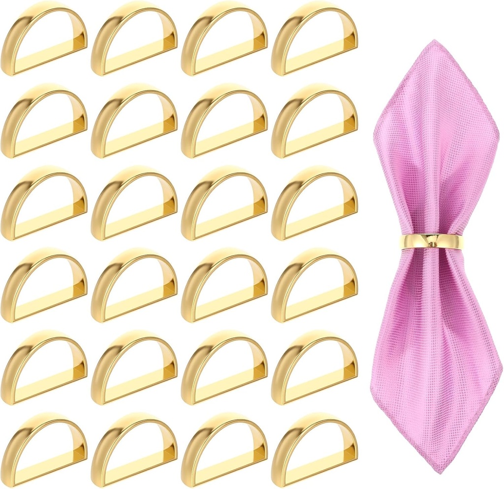 24 Pcs Gold Napkin Rings Set, Semicircle Metal Gold Napkin Holder Buckles, Fall Thanksgiving Christmas Napkin Rings, Napkins Rings for Dinner Table Decor, Wedding, Banquet, Party, Easter