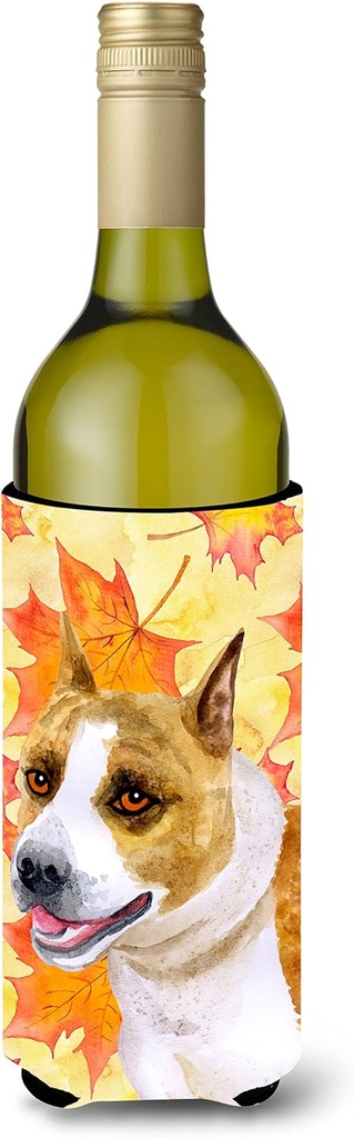 Caroline's Treasures BB9905LITERK American Staffordshire Fall Wine Bottle Hugger, Yellow Bottle Cooler Sleeve Hugger Machine Washable Collapsible Insulator Beverage Insulated Holder