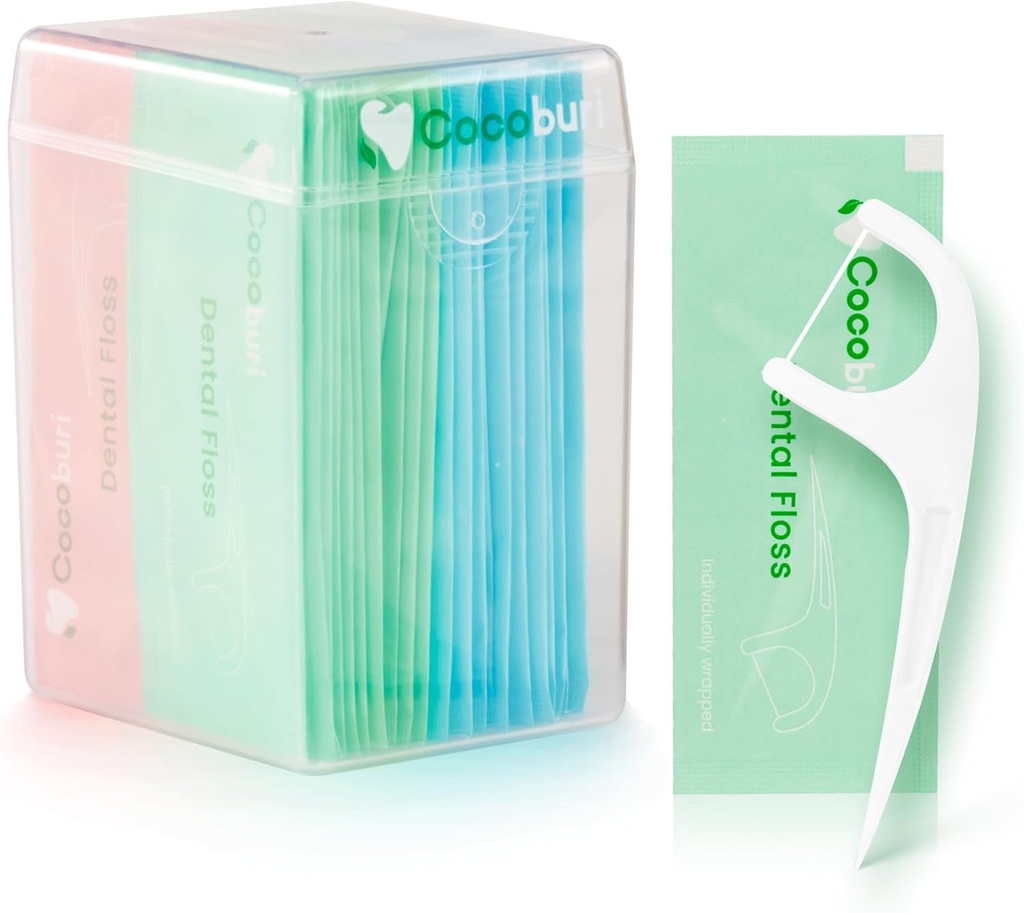 50 Count Individually Wrapped Dental Floss Picks-Oral Care Flossers for Adults- Floss Singles Bag- Travel Hotel Restaurant Office Car Dental Floss