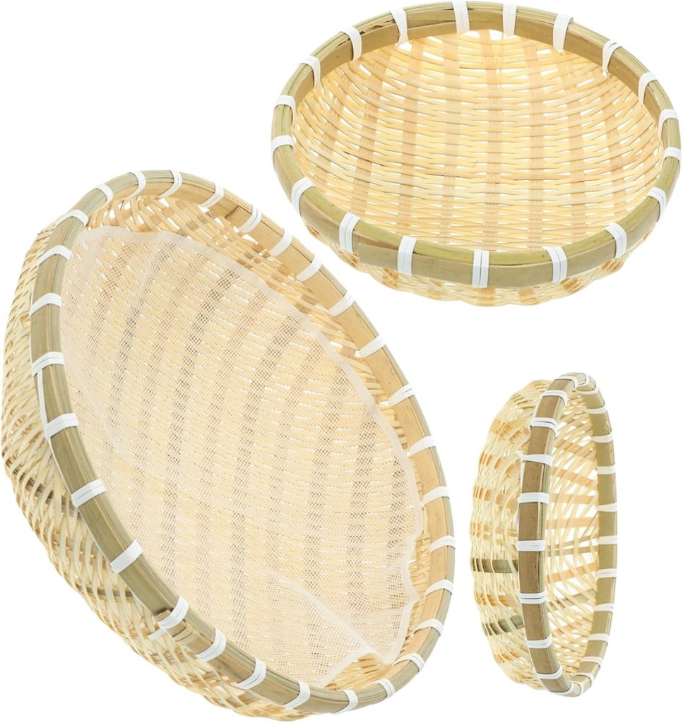 Luxshiny 3pcs Storage Basket Set Rustic Table Accessories Handmade Water Drain Baskets for Kitchen Dining and Outdoor Use and Containers