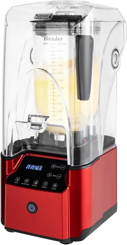 Commercial Smoothie Blender, 2.2L/74.4oz 2200W Quiet Countertop Blender with Shield Quiet Sound Enclosure, Smoothie Food Processing Mixer for Milkshakes, Ice Cream, Salsa, Sauces, Juices