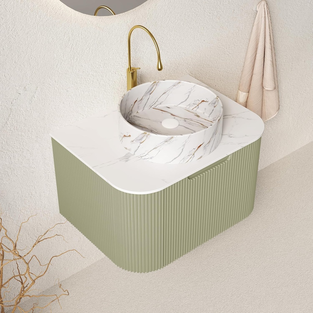 24" Floating Bathroom Vanity Without Sink, Marble Top, Solid Wood Surface and Plywood Design, Extra Large Storage Drawer, Soft-Close Design, Light Green