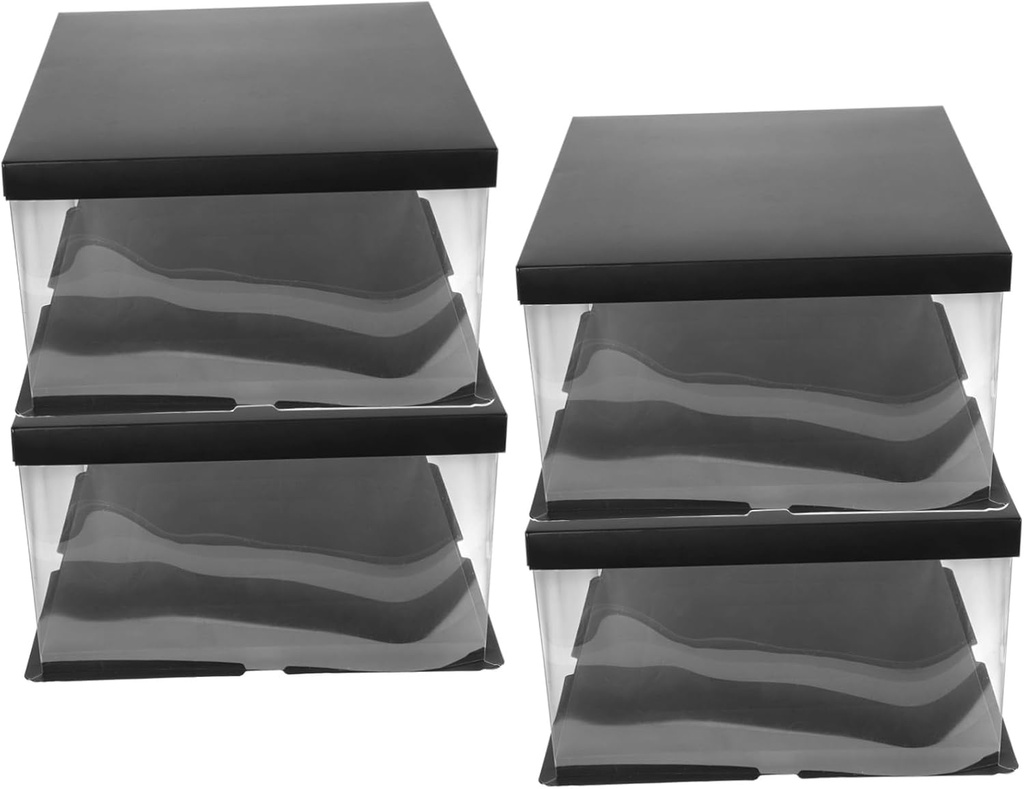 Cabilock 4Pcs Transparent Square Cake Boxes with Lid Clear Birthday Cake Carrier for Party Wedding