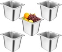 5 Pack Stainless Steel Hotel Pans，1/6 Size，6"" Deep Steam Table Pan，Commercial Food Storage Containers Stackable Metal Steamer Pan for Hotel Restaurant Buffet Party (1/6 Size x 6" Deep)
