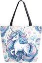 ALAZA Unicorn Canvas Tote Bag for Women Travel Work Shopping Grocery Top Handle Purses Large Totes Reusable Handbags Cotton Shoulder Bags50