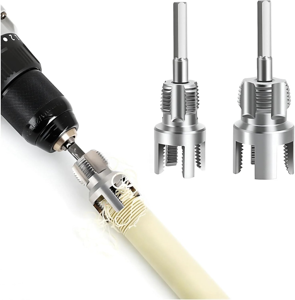 PVC Pipe Threader 2pcs 1/2″ & 3/4″ Pipe Threader Set for Plumbing Repairs Carbon Steel Internal & External Pipe Threading Tool
