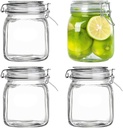 Kingrol 4 Pack 34 Ounces Glass Jars, Wide Mouth Storage Canister Jars with Bail and Trigger Clamp Lids for Pickling, Preserving, Canning, Dry Food Storage
