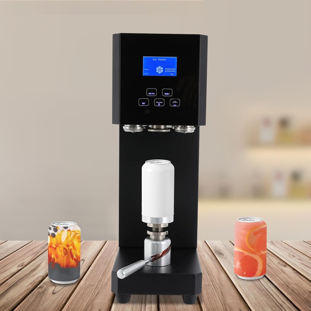 Can Sealing Machine, 370W Automatic Jar Vacuum Sealer for Canning Jars Soda Can Cup Sealer Machine Electric Milk Tea Drink Bottle Sealer LED Display (Black)