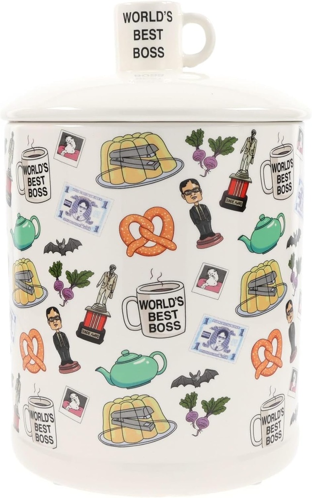 Silver Buffalo The Office Dunder Mifflin World's Best Boss Classic Icons Ceramic Cookie Snack Jar (Large)