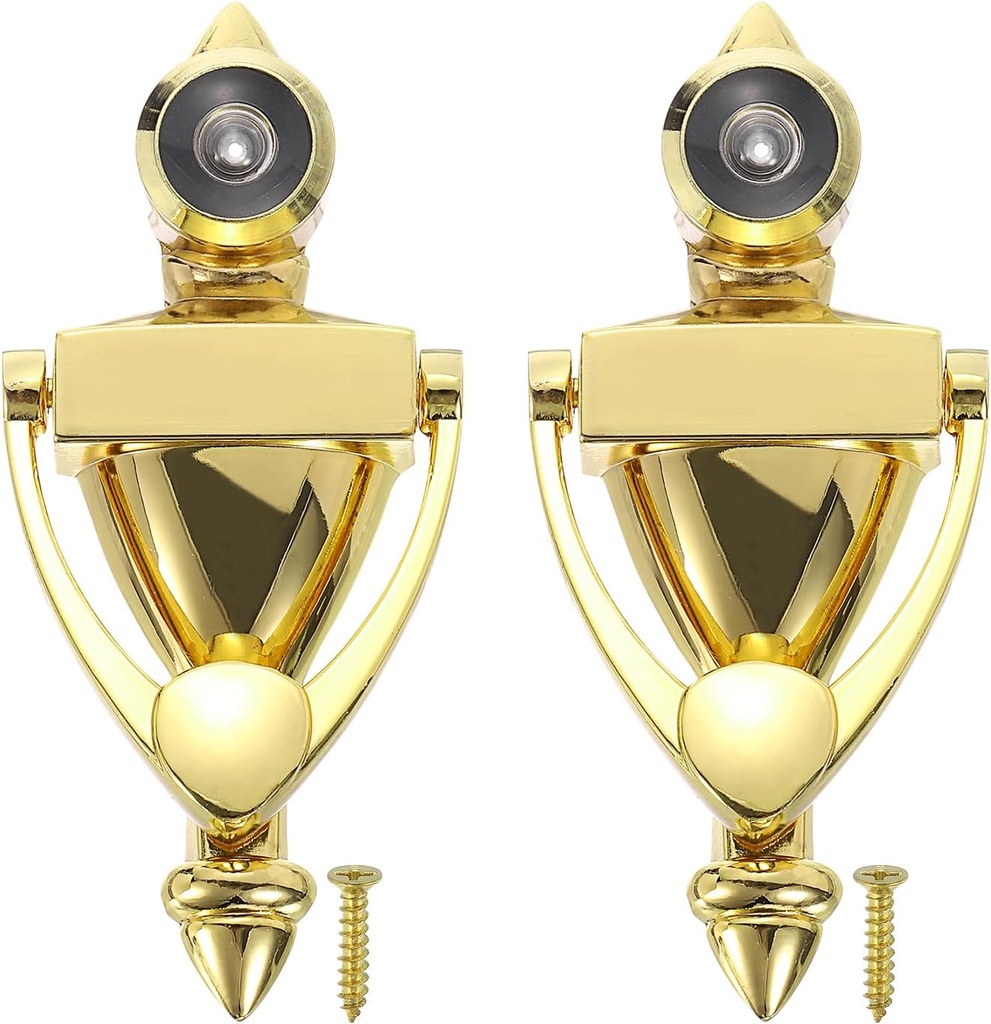 PATIKIL 9/16" Door Knocker with Viewer, 2 Pcs 180 Degree Door Viewer Die-Cast Construction with Peephole Fits 1-3/8inch to 2-3/8inch Door Peep Hole for Home Office Hotel, Gold