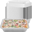 125 Pack 8.5 x 6.3 Inches Disposable Foil Pans, 2.25 lb Aluminum Foil Food Containers with Plastic Lids, Aluminum Foil Pan Rectangular Baking Pan Take Out Containers for Steam Table, Freezer