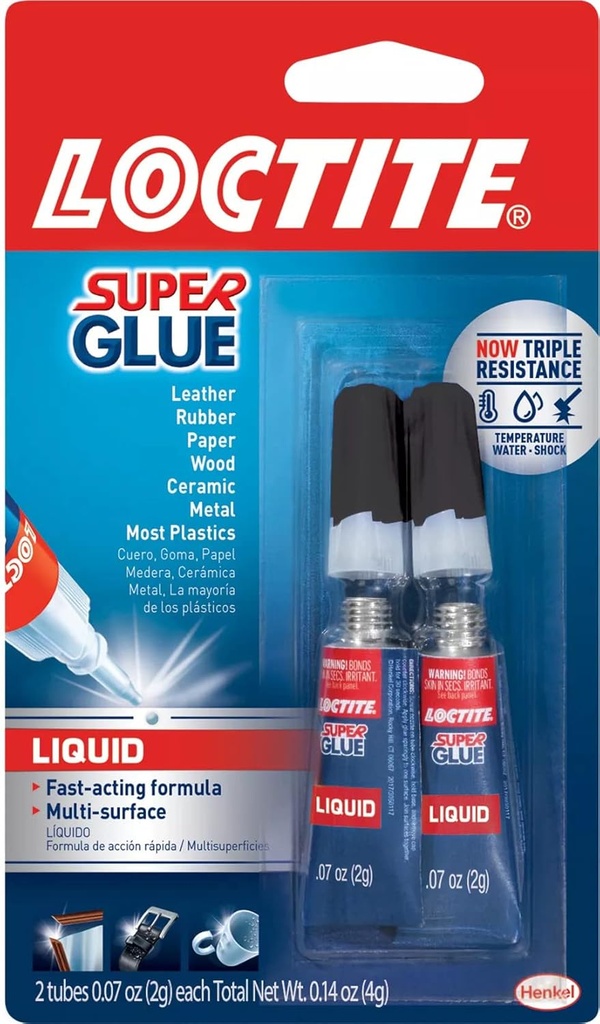 Loctite Super Glue Liquid, Clear, 0.07 fl oz Tube, 2 Pack - Superglue for Plastic, Wood, Metal, Crafts & Repair, Cyanoacrylate Adhesive Instant Glue, Quick Dry