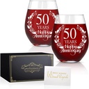Perfectinsoy 50 Years Happy Anniversary Wine Glass Set of 2, 50th Anniversary Wedding Gift For Mom, Dad, Wife, Soulmate, Couple, Funny Vintage Unique Personalized, 50 Years Gifts, Wedding Gifts