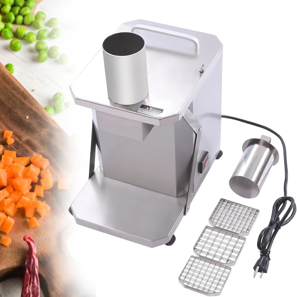 200 W Commercial Vegetable Dicer Electric Fruit Dicing Machine Heavy Duty Stainless Steel Electric Carrot Potato Onion Granular Cube Cutting Shredder Food Processor,12x12