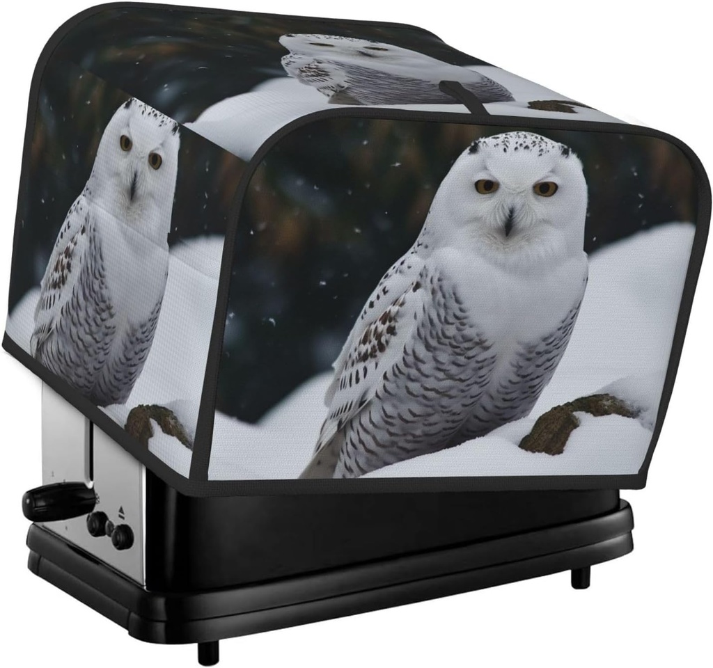 4 Slice Toaster Cover with Two Pockets for Storing knife Super Soft Appliance Cover Snow Owl Dust Cover for Kitchen Small Oven Cover Kitchen Bread Machine Protector Cover