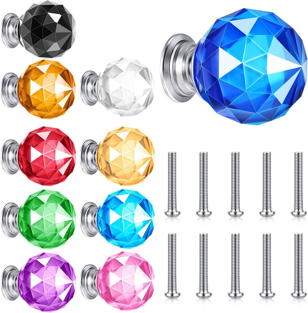Youyole 10 Pcs Dresser Crystal Knobs 30mm Glass Pull for Cabinets and Drawers Knobs for Dresser Drawers and Kitchen(Artsy Style)